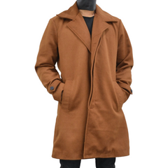 Men's Single Breasted Slim Fit Brown Three Quarter Wool Coat