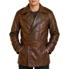 World War 1 Regulation U.S. Army Air Service Flying Pilot Brown Leather Trench Coat Men's