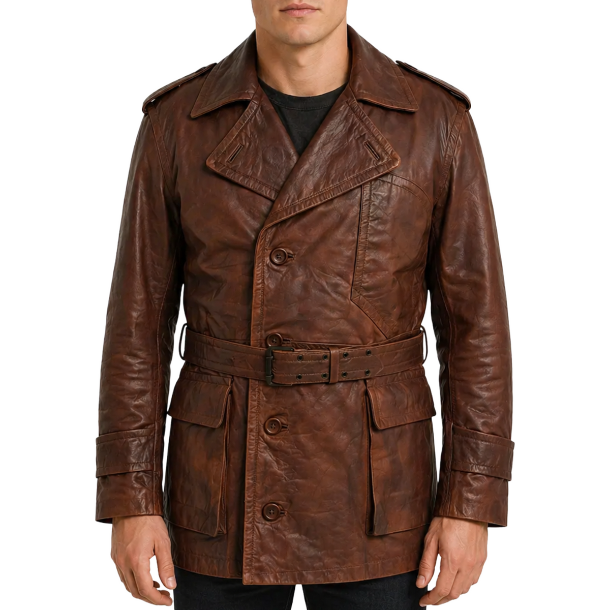 World War 1 Regulation U.S. Army Air Service Flying Pilot Tan Leather Trench Coat Men's