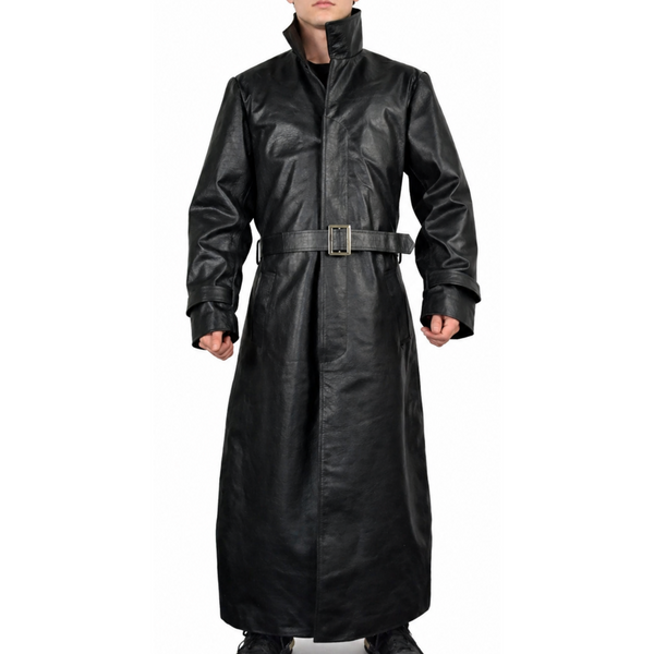Men's Crocodile Embossed Black Genuine Leather Belted Coat – South