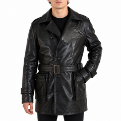 Aviator Flying Three Quarter Pilot Black Genuine Leather Coat