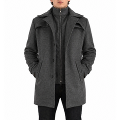 Men's Wool Regular Fit Trench Business Pea Coat Overcoat