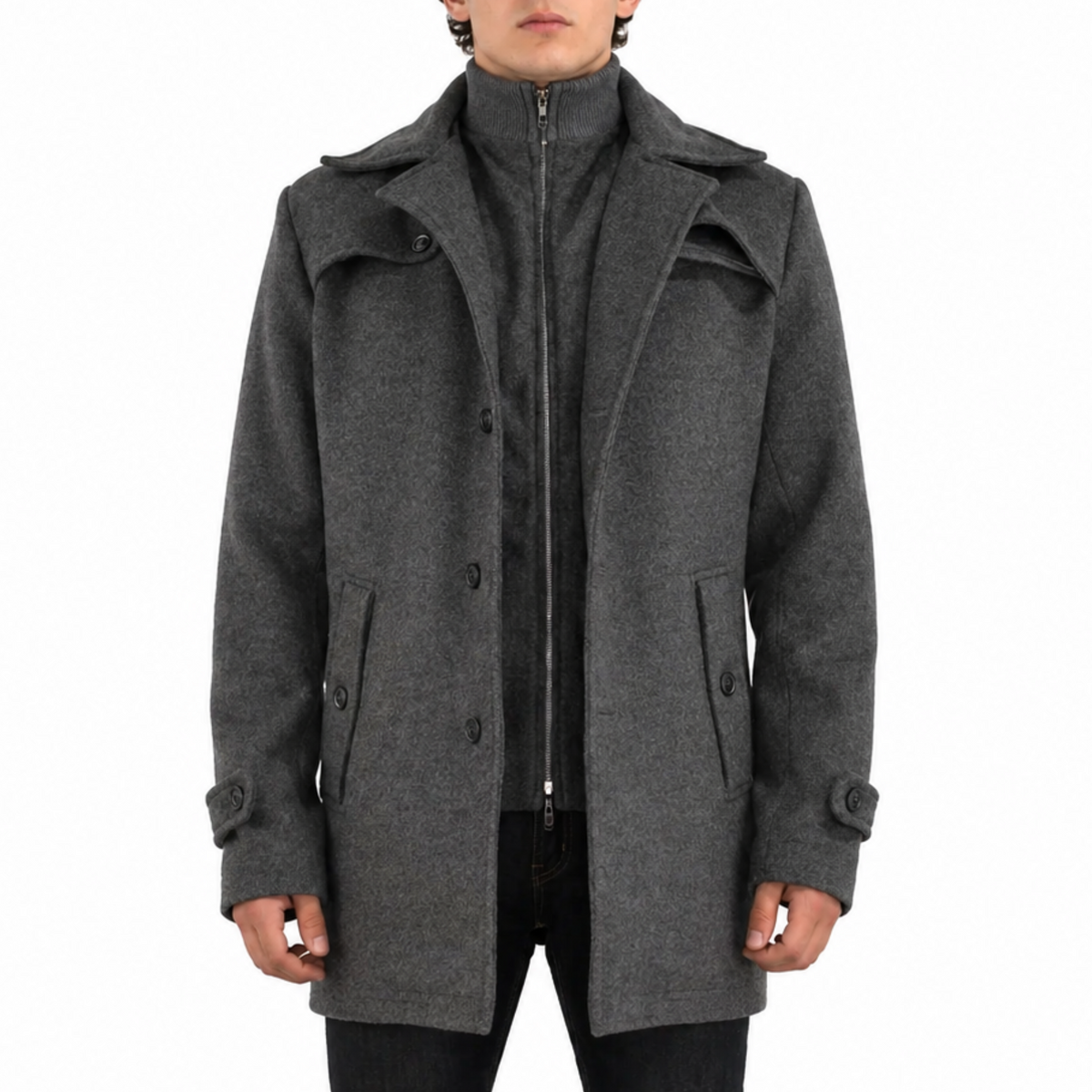 Men's Wool Regular Fit Trench Business Pea Coat Overcoat