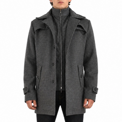 Men's Wool Regular Fit Trench Business Pea Coat Overcoat