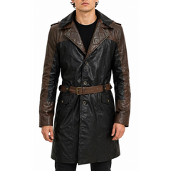 Mens Fashion Brown and Black Dorian Hoodie Creed Leather Coat