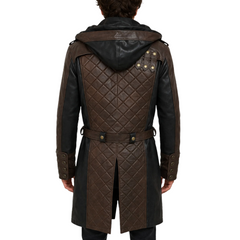 Mens Fashion Brown and Black Dorian Hoodie Creed Leather Coat