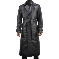 Men's Slim Fit Classic Black 100% Real Soft Leather Trench Coat