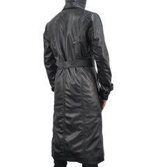 Men's Slim Fit Classic Black 100% Real Soft Leather Trench Coat