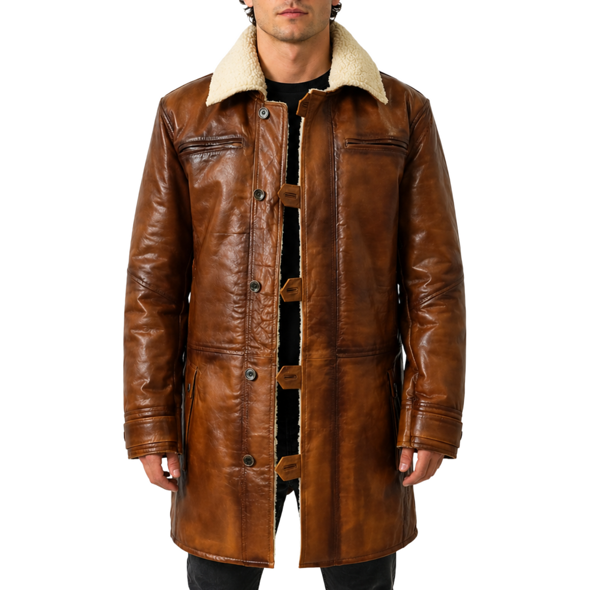 Dark Knight Rises Brown Shearling Leather Bane Coat