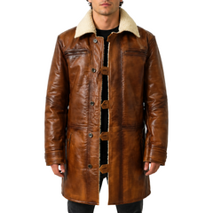 Dark Knight Rises Brown Shearling Leather Bane Coat