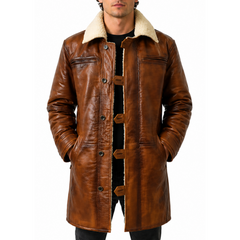 Dark Knight Rises Brown Shearling Leather Bane Coat