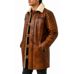 Dark Knight Rises Brown Shearling Leather Bane Coat