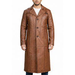 Men's Brown Real Leather Long Coat