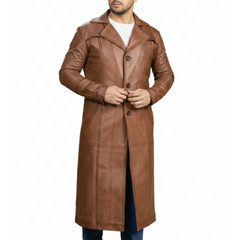 Men's Brown Real Leather Long Coat