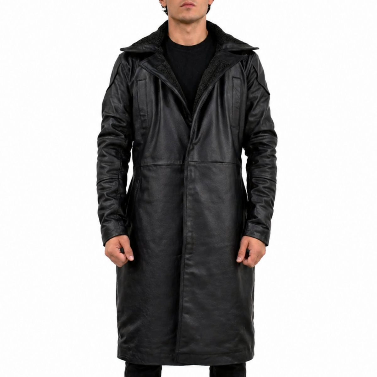 Blade Runner 2049 Ryan Gosling Officer K Black Shearling Leather Long Coat