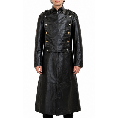 Mens Leather Imperial Military Royal Trench Long Coat – South