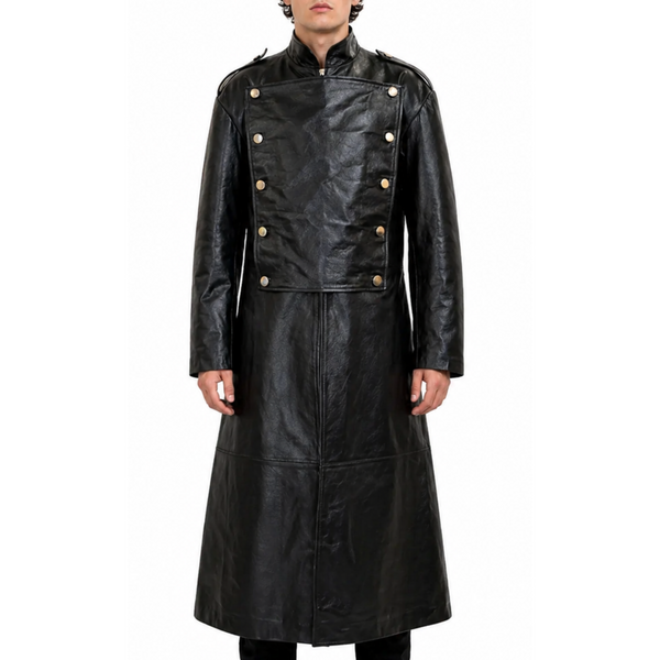 Mens Leather Imperial Military Royal Trench Long Coat – South