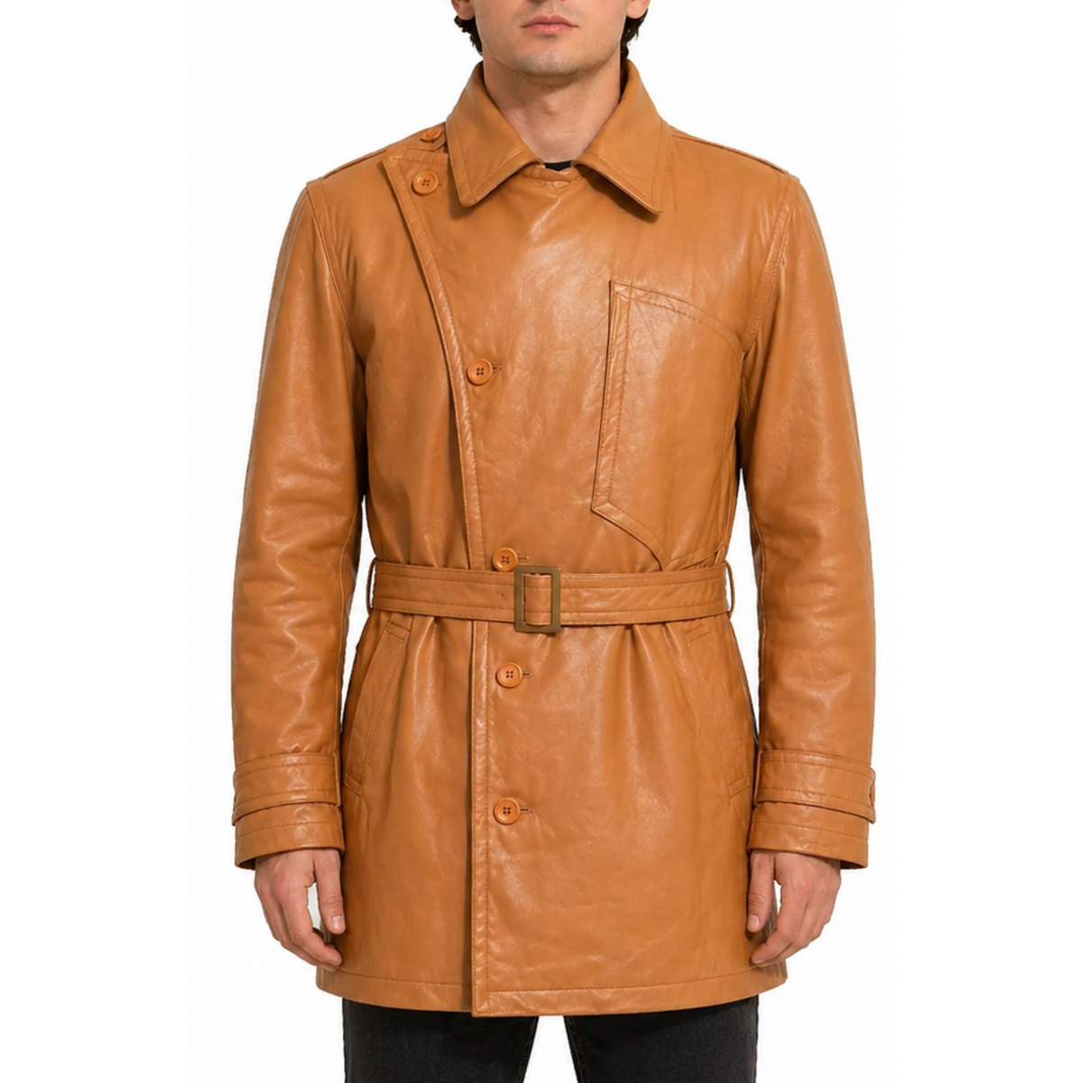 Aviator Flying Three Quarter Pilot Tan Genuine Leather Coat