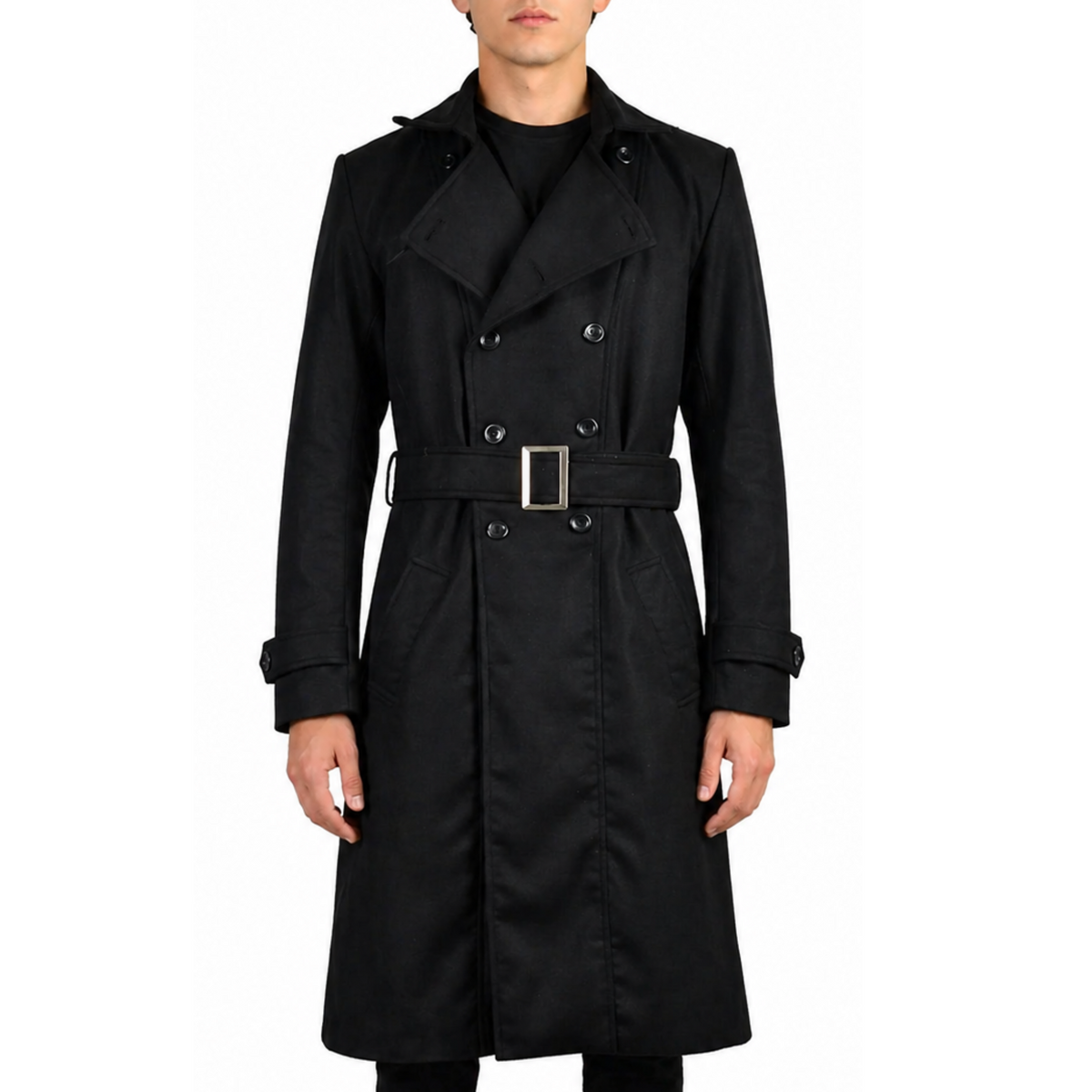 Mens Double Breasted Classic Wool Long Coat