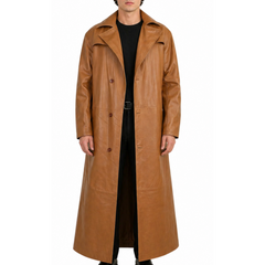 Men's Fashion Brown Distressed Super Leather Trench Bat Coat