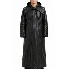 Mens Removable Hoodie Designer Lace Leather Long Coat