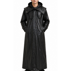 Mens Removable Hoodie Designer Lace Leather Long Coat