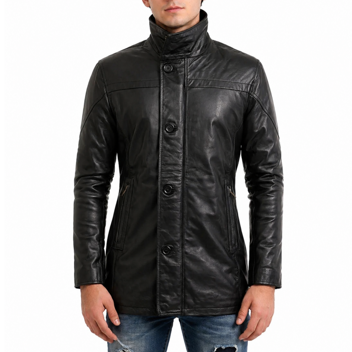 Men's Black Car Coat Leather Jacket
