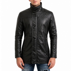 Men's Black Car Coat Leather Jacket