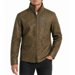 Mens Fashion Designer Brown Four Pocket Bruce Leather Jacket