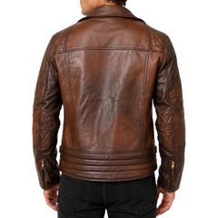 Men’s Classic Diamond Motorcycle Biker Brown Distressed Vintage Leather Jacket