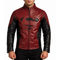 Mens Fashion Padded Shoulder Black & Maroon Comic leather Jacket