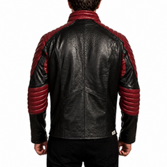 Mens Fashion Padded Shoulder Black & Maroon Comic leather Jacket