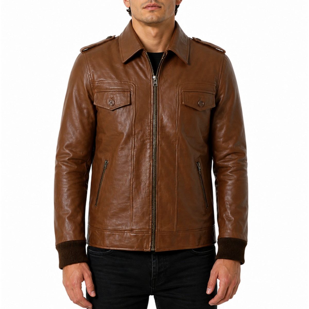 Mens Fashion Locomotive Luxury Brown Captain America Movie Leather Jacket