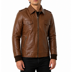Mens Fashion Locomotive Luxury Brown Captain America Movie Leather Jacket