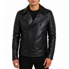 Mens Black Padded Biker Designer Leather Jacket
