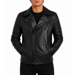 Mens Black Padded Biker Designer Leather Jacket