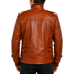 Mens Designer Antique Tan Four Pocket Leather Jacket