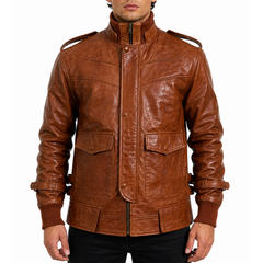 Mens Designer Brown Four Pocket Leather Jacket