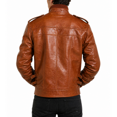 Mens Designer Brown Four Pocket Leather Jacket