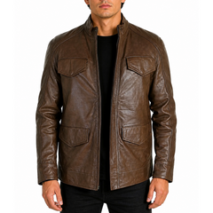 Mens Designer Detective Brown Leather Jacket