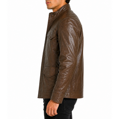 Mens Designer Detective Brown Leather Jacket