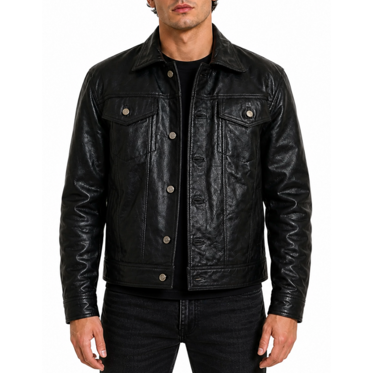 Custom Denim Shirt Style Leather Jacket