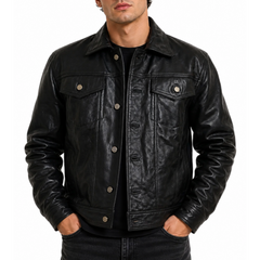 Custom Denim Shirt Style Leather Jacket