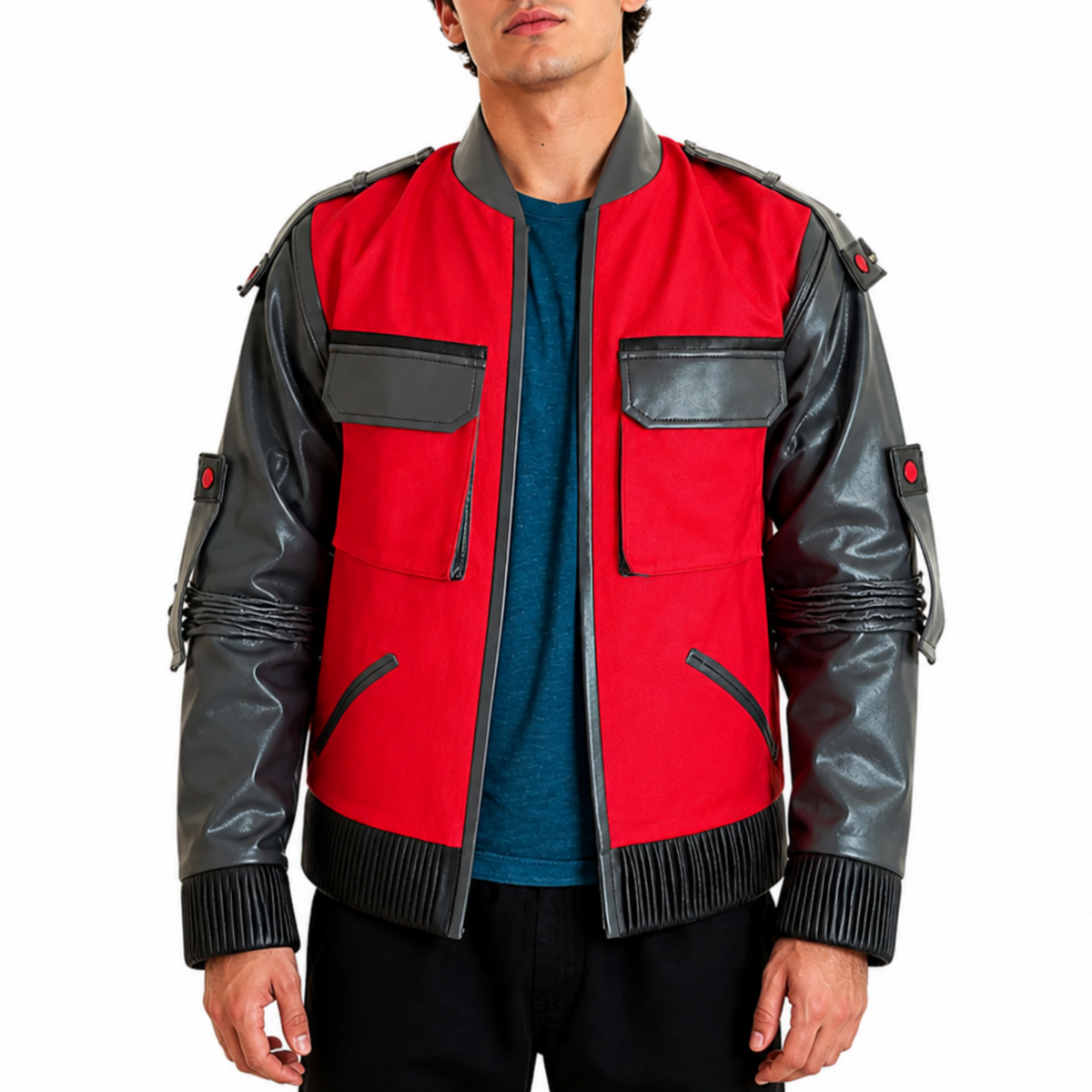 Mens Red & Black Future Designer Trendy Leather Jacket