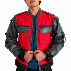 Mens Red & Black Future Designer Trendy Leather Jacket
