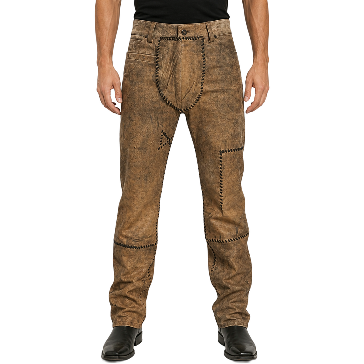 Mad Max Fury Road Motorcycle Biker Distressed Brown Leather Jeans Pants for Mens