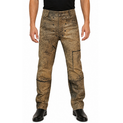 Mad Max Fury Road Motorcycle Biker Distressed Brown Leather Jeans Pants for Mens