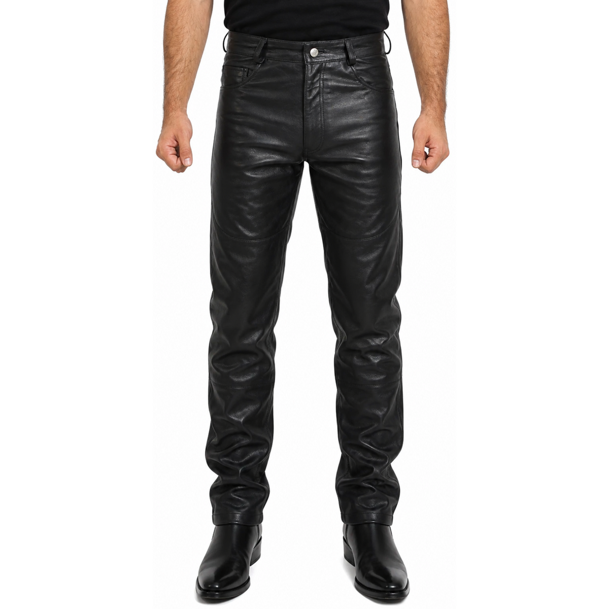 Terminator 2 Arnold Black Costume Straight Leather Pant