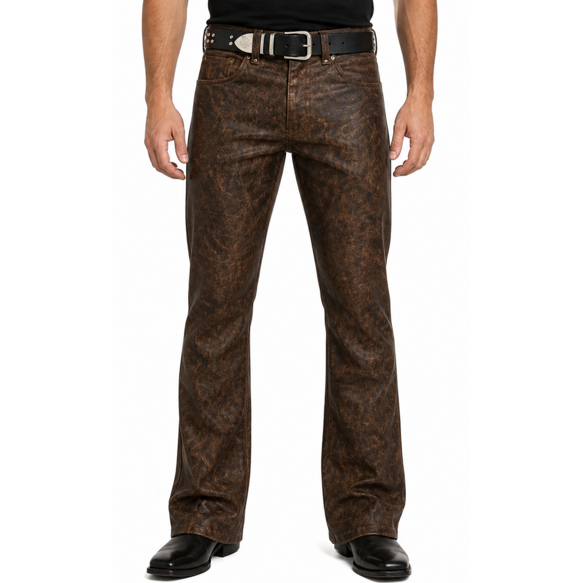Mens 5 Pocket Antique Brown Leather Jeans Pant