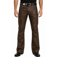 Mens 5 Pocket Antique Brown Leather Jeans Pant